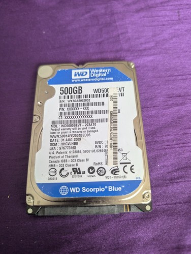 Western Digital Scorpio Blue 500 GB WD5000BEVT 5400 1/MIN SATA 2,5"-Laptop-Festplattenlaufwerk