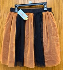 Kids Costume Skirt Mesh Orange Black Halloween Cheerleader, Size XL 14/16 , New