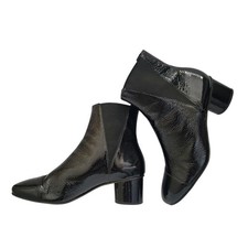Rebecca Minkoff Black Izette Patent Leather Chelsea Block Heel Ankle Boots 9.5M