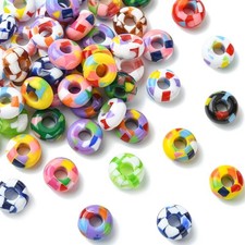 60x Acrylic European Beads Rondelle Printed Large Hole Bead for Necklace Jewelry