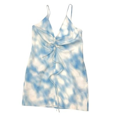 H&M x Justine Skye Blue White Cloud V-Neck Spaghetti Strap Mini Dress S