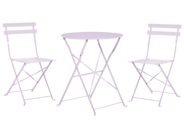 Balkonset Metall Violett 3-Teilig Tisch Rund Mit 2 StüHlen Klappbar Modern Fiori-image