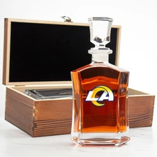 Los Angeles Rams – Full Color Team Logo Capital Decanter in Rustic Wood Box