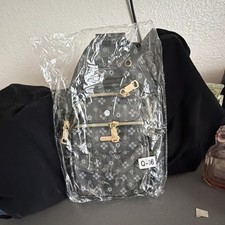 Women's Gray Floral Backpack, Gold Hardware Zip, Outer Pockets, Black Straps