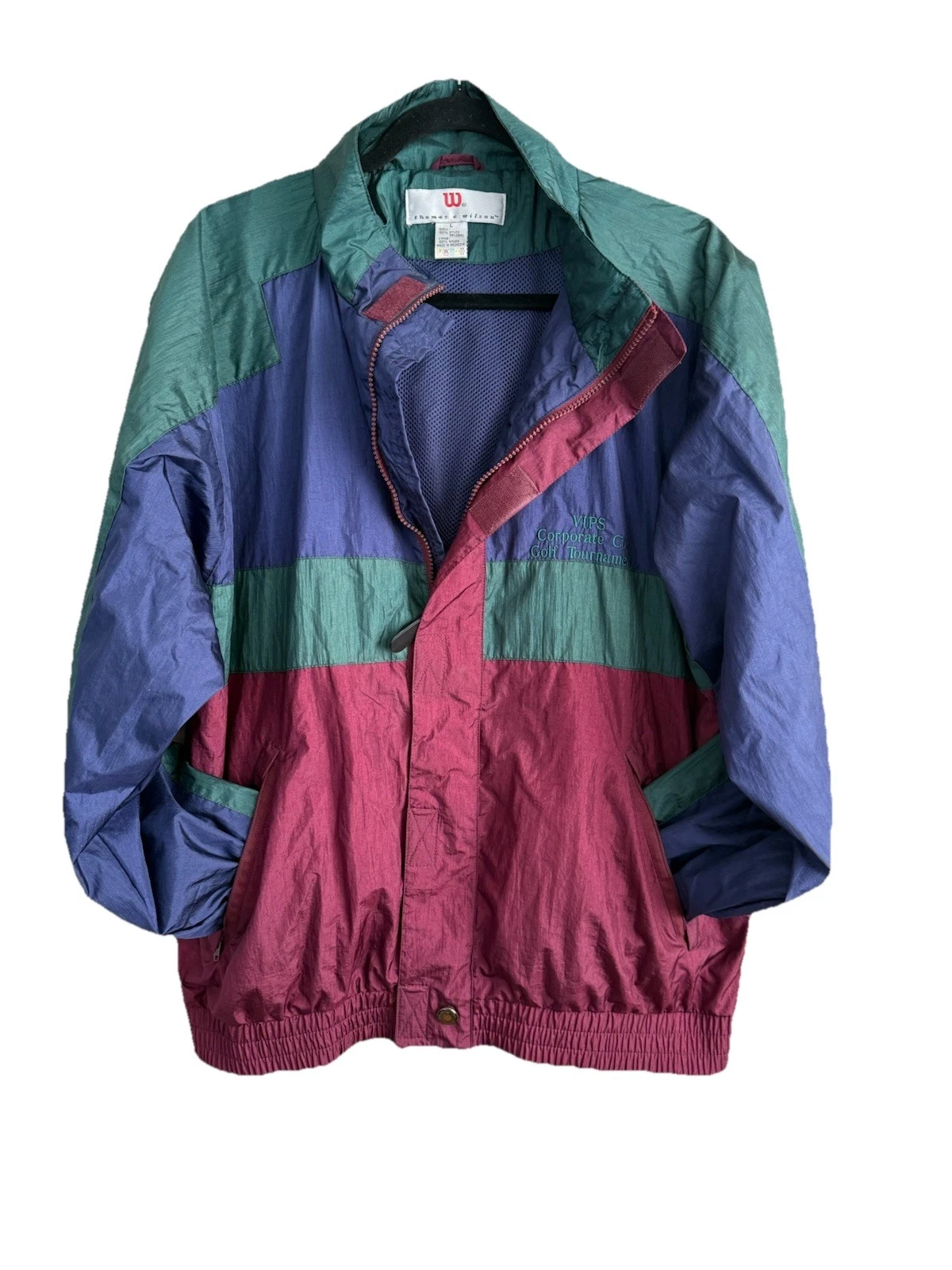 Thomas E Wilson Jacket Men’s Large Full Zip Windbreaker Colorblock Lightweight