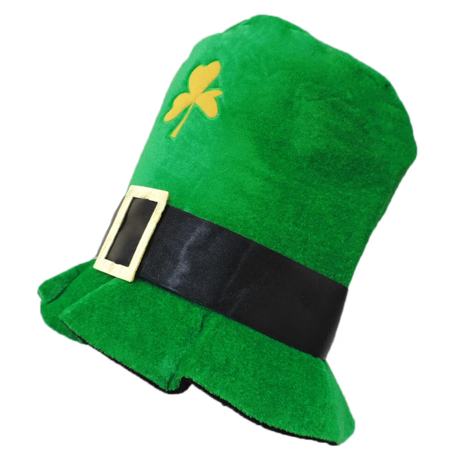 Adult Green Plush St. Patrick's Day Leprechaun Top Hat with Buckle Band - Image 4 of 4