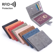 US Women Men Leather Passport Holder Wallet Cover Protector Travel RFID Blocking