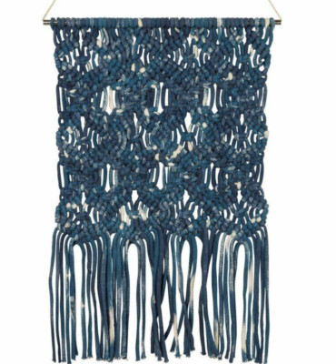 Boho Decor Blue Denim Dip Dye Macrame Wall Hanging Primitives by Kathy