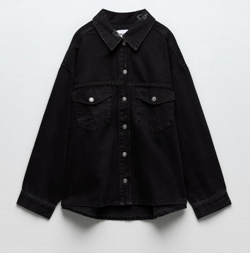 zara - black denim oversize denim overshirt size small.