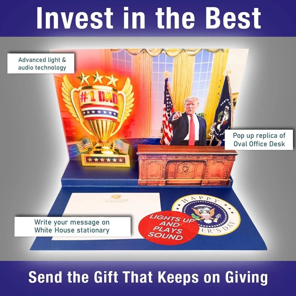 Tarjeta emergente del día del padre Talking Donald con luz y sonido - Desorden presidencial Foto 4 de 4