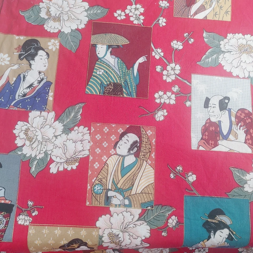Cotton Print Fabric by Andover Fabrics Red Asian Design 4 Yards - Image 2 of 4