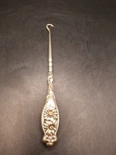 Antique sterling silver daisy pattern boot button hook rare