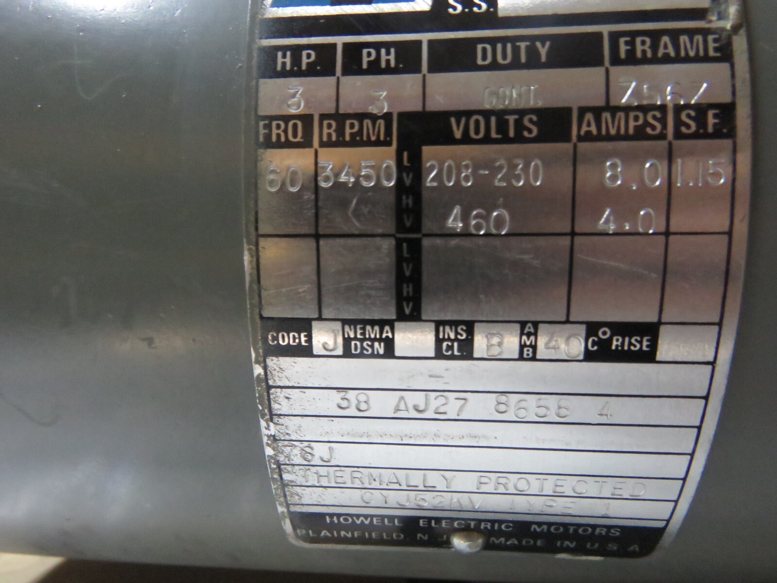 HOWELL ELECTRIC MOTOR 3 HP 3450 RPM 208230/460V PH3 NEW OLD STOCK eBay