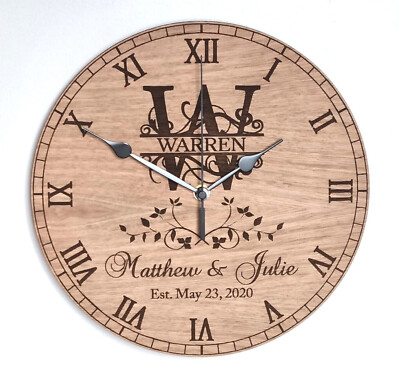 Personalisierte Eichenholz Wanduhr lautlos Hochzeitstag Familie Geschenk