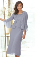 Size 14 Midnight Velvet Gray Formal Wedding Church Lynn Jacket Dress