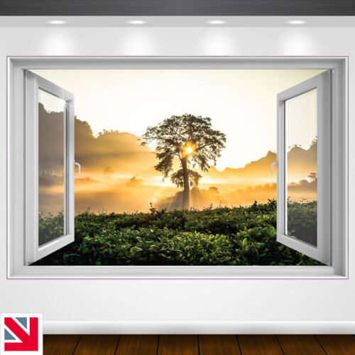 TREE SUN NATURE SCENE Adesivo decalcomania da parete vinile vista finestra - Foto 1 di 2