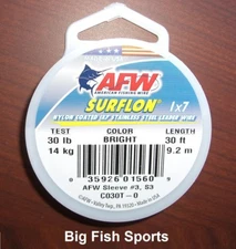 AFW SURFLON Nylon Coated Stainless Leader- Bright- 30lb Test 30' Length #C030T-0