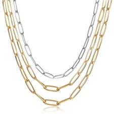 4MM Gold Plated Stainless Steel Paperclip Chain Necklace Women Choker 16/18/20" 