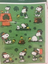NOS Vtg Hallmark 4 sheets stickers Peanuts Snoopy Charlie Brown St Patrick s Day