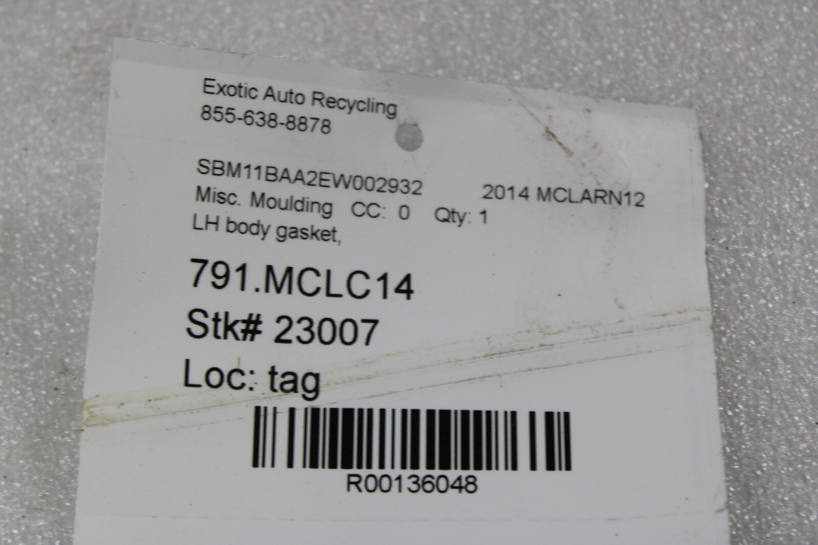 Mclaren MP4-12C, LH, Left, Body Gasket, Used