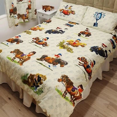 THELWELL BY NOVELTEX Thelwell 'ANTICS' Vintage Cartoon Horse Pony Cream SINGLE Duvet Cover Bedding