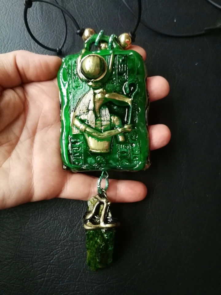 Egyptian God Thoth Ancien Egypt Pharaon Jewelry Pendant Emerald Tablet Papyrus - Image 3 of 4