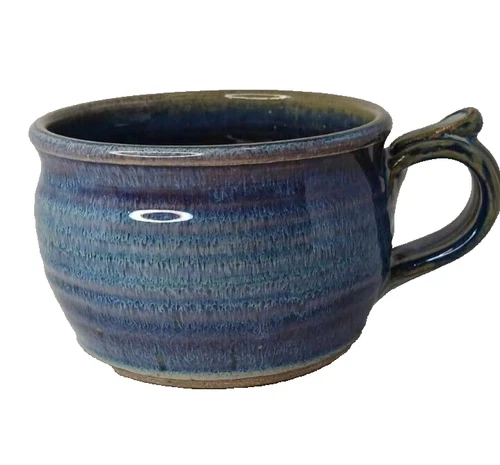 Studio Pottery Soup Mug - Stoneware - Purple, Blue & Green - Handmade - Handle