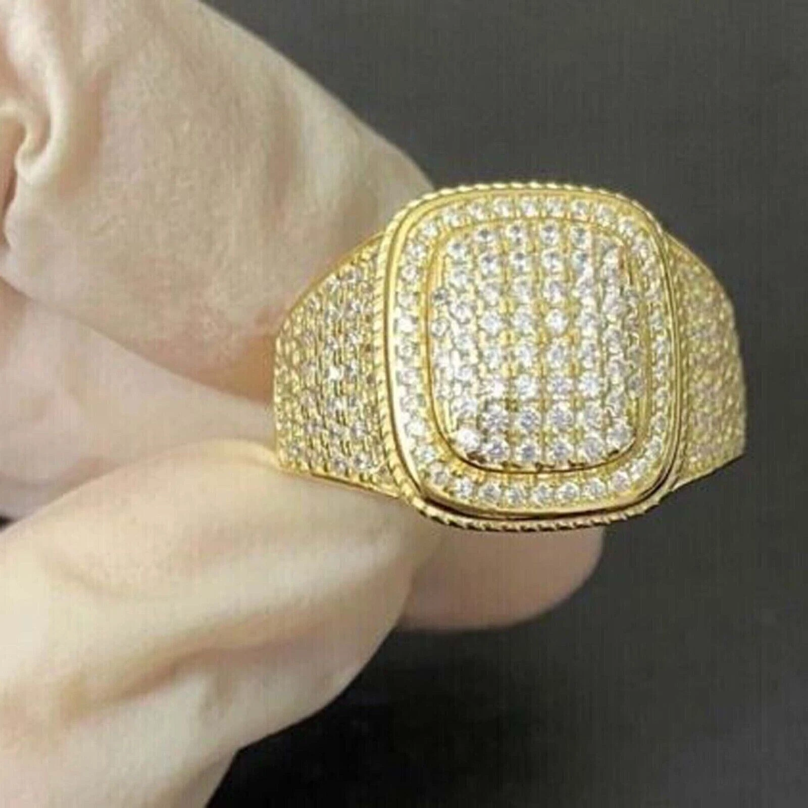 Men's 3 Ct Round Cut Lab Created Diamond Cluster Engagement Ring Yellow Plated