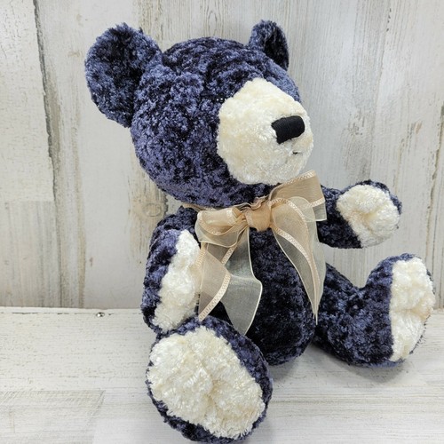 TB Trading Teddybär weiches Plüschtier blau schwarz Fell weiße Füße Schleife Vintage Stofftier - Bild 3 von 12