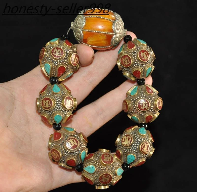 4,8 «Тибетский храм тибетский серебряный бирюзовый пчелиный воск драгоценный камень амулет браслет ручная цепочка - Изображение 4 из 4