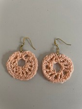 Handcrafted light Peach Crochet Hoop Pierced Earrings Lightweight