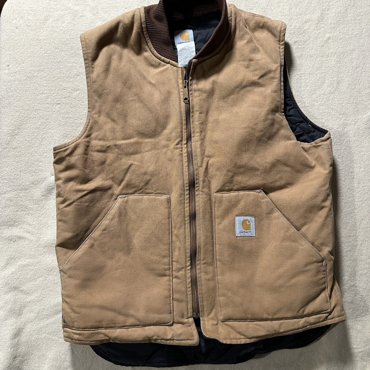 Vintage Carhartt V01 Arctic Quilt Lined Duck Canvas Vest Large Tall 44”  Brown