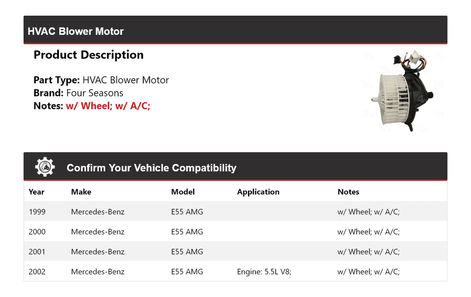 Motor soplador de climatización para Mercedes-Benz E55 AMG 1999-2002 4 estaciones 2000 2001 Foto 2 de 4