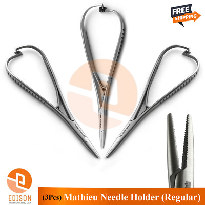 Pack Of 3 Dental Mathieu Needle Holder Regular 14cm Orthodontic Suturing Forceps