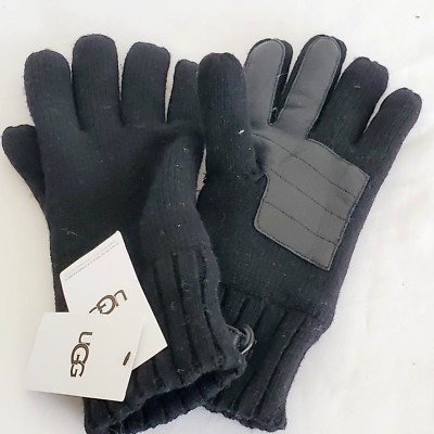 NWOT MENS LARGE/XL BLACK UGG WOOL BLEND KNIT W/ PALM PATCH GLOVES 20093 $75
