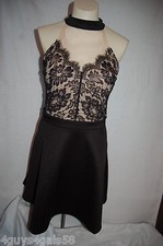 Womens BLACK DRESS Sleeveless LACE TOP Eyelash Fringes CHOKER NECK Sexy MED M