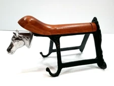 Cast Iron & Wood Aluminum Horse Head Green Tack Rack Holder Hook Barn