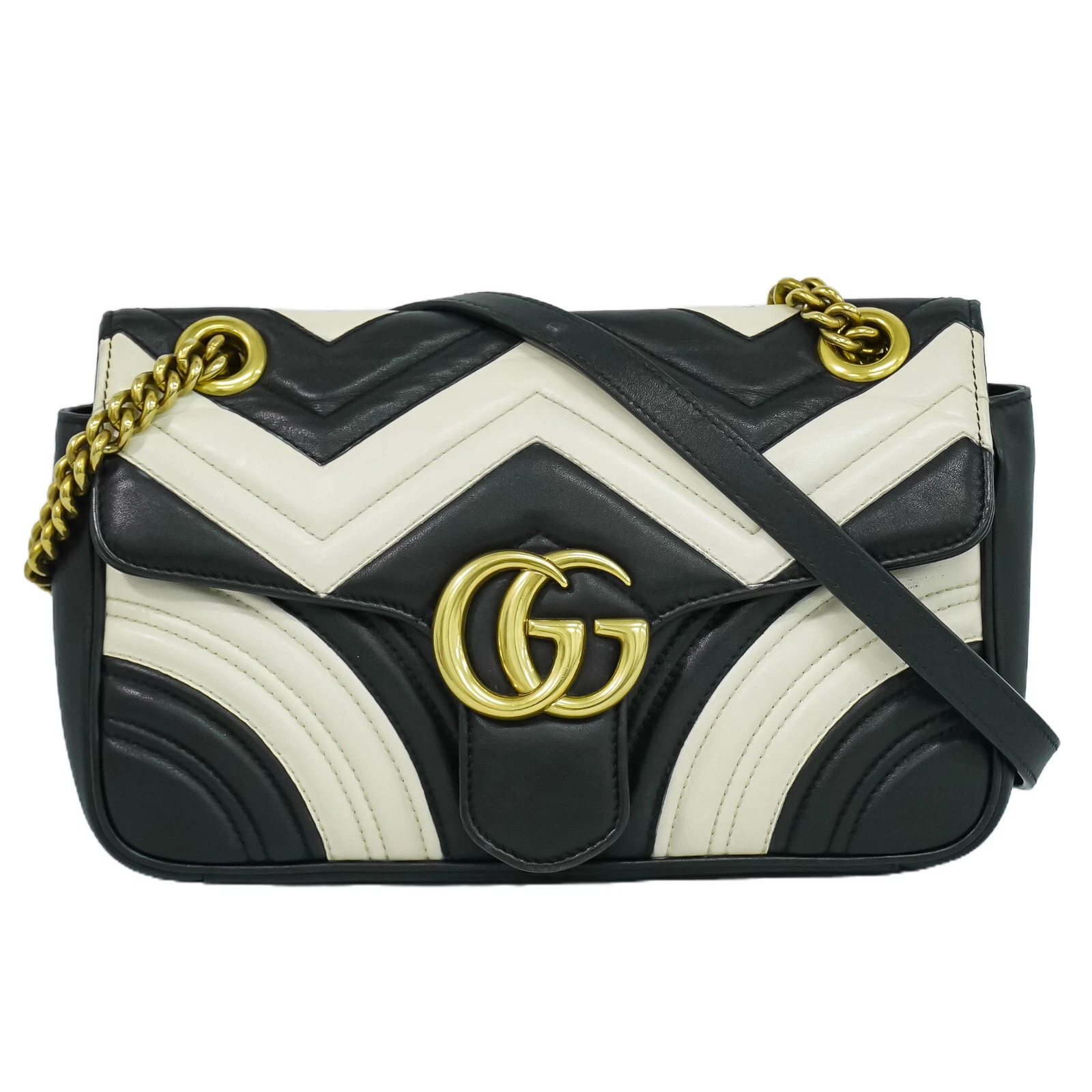 Sac bandoulière bandoulière GUCCI GG Marmont 443497 cuir noir blanc or