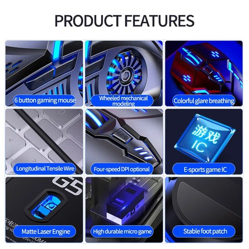 Wired Gaming Mouse LED Backlit 3200dpi 6Button USB Mechanical Mause For Laptop - Picture 10 of 18