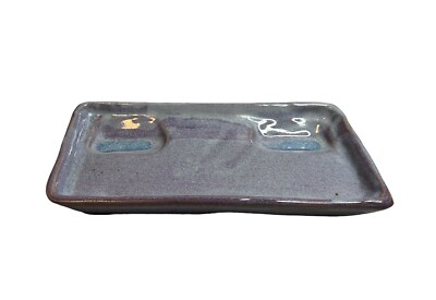 PNW Bruning Studio Art Pottery Plant Tray Platter Signed Blue Purple Indents