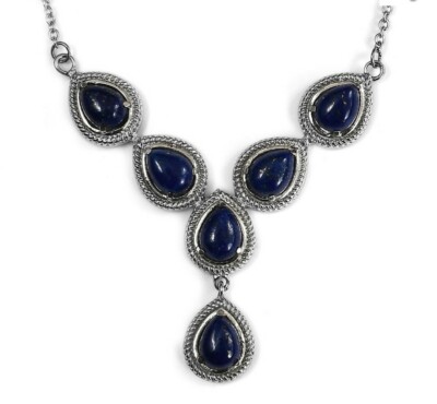 10.10 ctw Lapis Lazuli Necklace 18 inch in Stainless Steel, ERV $69.99