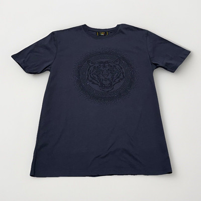 Men s Casa Moda T-shirt Black Grey Rhinestone Tiger Head Pattern Size S