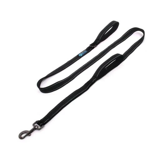 MAX AND NEO DOG GEAR NYLON REFLECTIVE DOUBLE HANDLE LEASH BLACK 6 FT LONG
