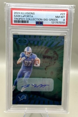 ‼️2024 Panini Illusions Trophy Collection Sam LaPorta Auto #04/10 PSA 8 Lions