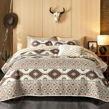 - Western Quilt Set, Southwestern Aztec Country Style with Rustic Ranch Vibe, Re