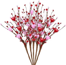 5 Pcs Valentine's Day Artificial Red Berry Stems, 17 Inch Pink Berry... 