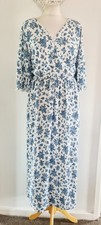 Ladies White Blue Ditsy Floral Print Puff Sleeve Summer Boho Midi Dress Size 26
