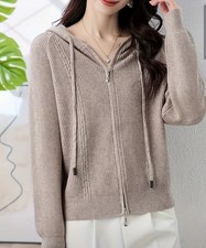 Women's Taupe Hooded Cardigan Sweater