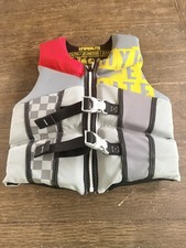 Hyperlite Youth Life Jacket Vest for Kids 50-90lbs Color Gray with Yellow  Red