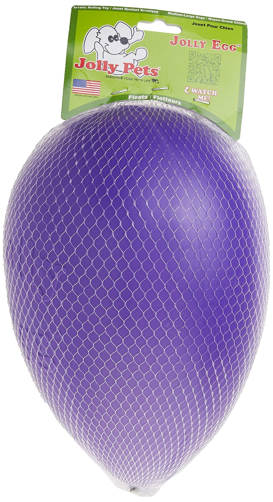 Jolly Pets Jolly Egg Dog Toy, 12" Large, Purple - Made in US